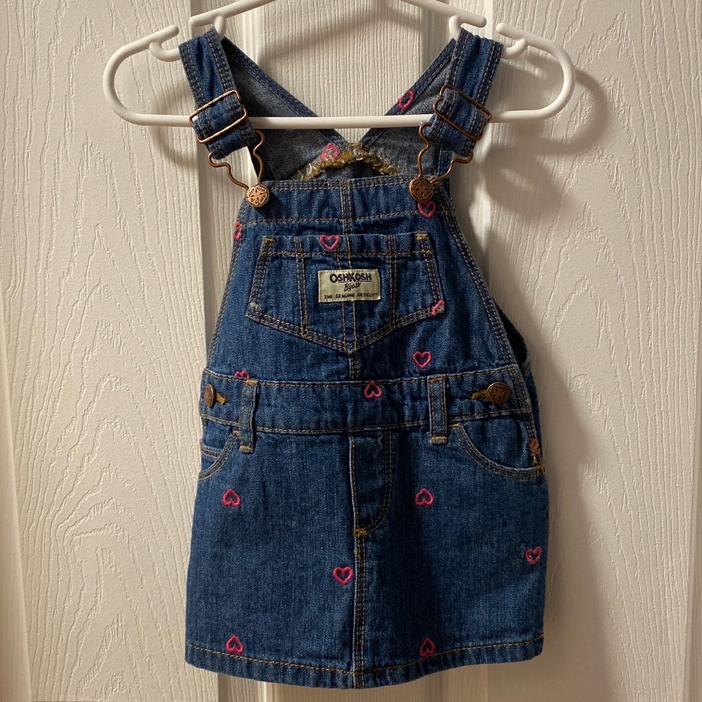 Oshkosh B’gosh denim overall dress with hearts - 9mo Valentine’s Day